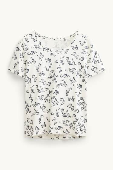 Women - T-shirt - slim fit - floral - white / black