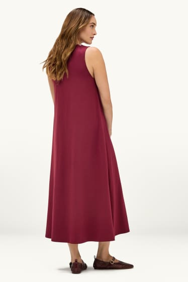 Damen - A-Linien Kleid mit V-Ausschnitt - dunkelrot