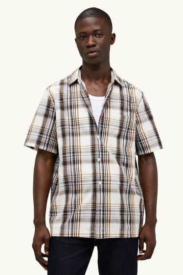 Uomo - Camicia - regular fit - collo all'italiana - a quadretti - grigio