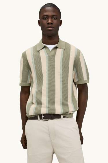 Herren - Strick-Poloshirt - Regular Fit - gestreift - strukturiert - grün