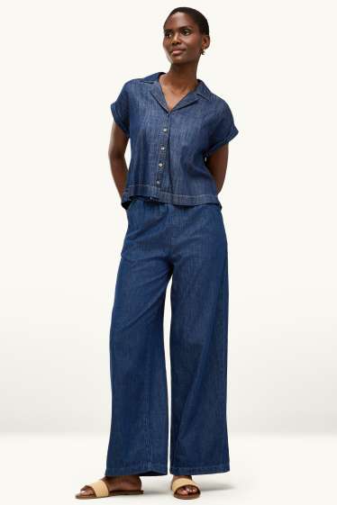 Damen - Wide Leg Jeans - High Waist - dunkeljeansblau