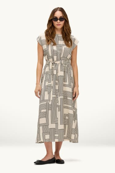 Femei - Rochie midi - cu model - structurată - alb / negru
