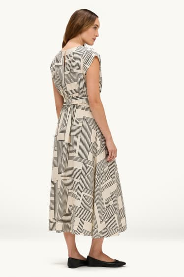 Femei - Rochie midi - cu model - structurată - alb / negru