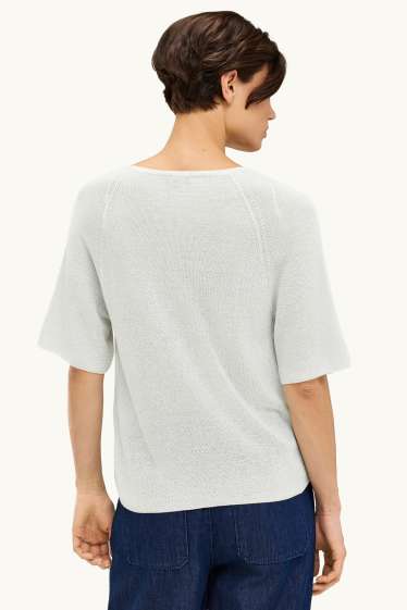 Femmes - Pull de maille - manches courtes - effet brillant - blanc / argent