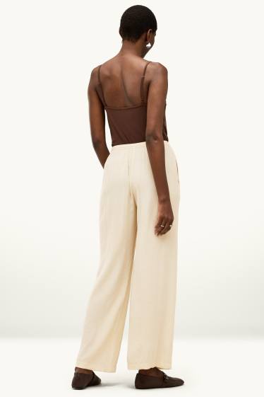 Donna - Pantaloni di stoffa - vita media - gamba ampia - crema