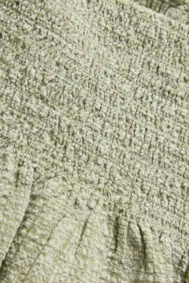 Dames - Blousetop - geruit - gesmokt - groen