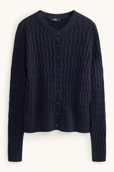Femmes - Gilet en maille - motif tressé - bleu foncé