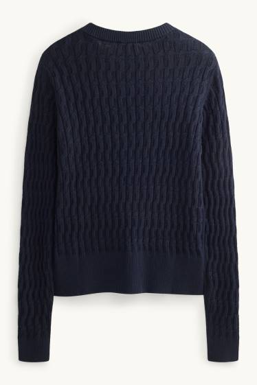 Femmes - Gilet en maille - motif tressé - bleu foncé