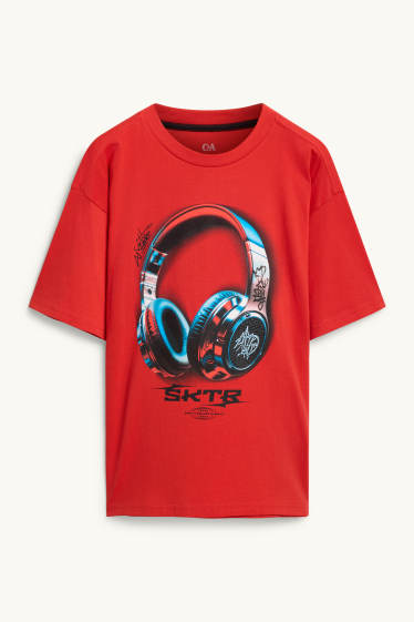 Kinder Buben - Kopfhörer - Kurzarmshirt - rot
