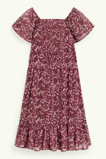 Enfants filles - Robe en mousseline - à fleurs - rouge