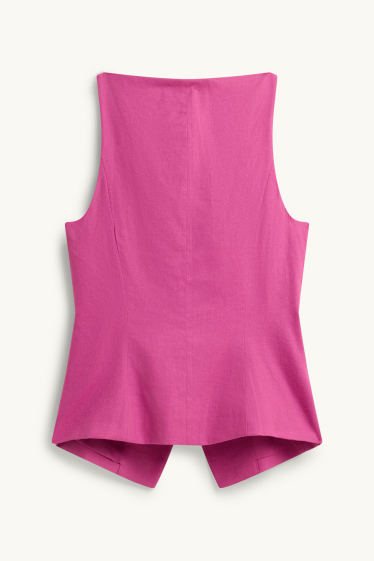 Dames - Business-gilet - getailleerd - linnenmix - fuchsiarood
