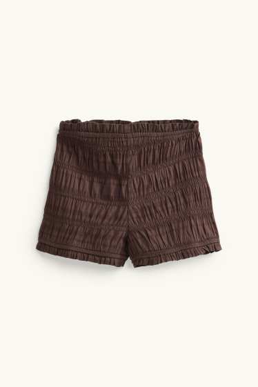 Damen - Shorts - Mid Waist - gesmokt - braun