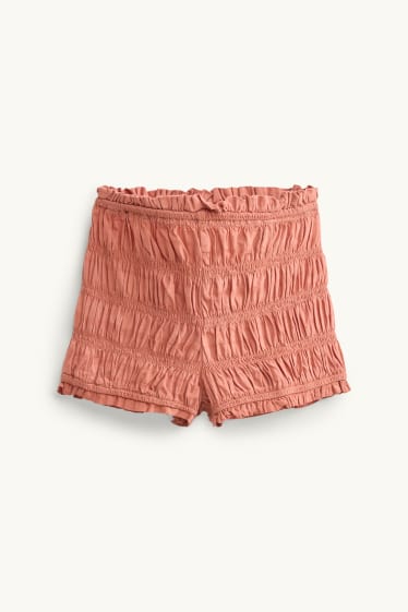Damen - Shorts - Mid Waist - gesmokt - orange