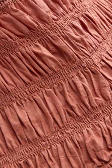 Damen - Shorts - Mid Waist - gesmokt - orange
