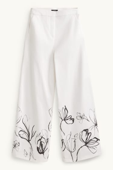 Women - Cloth trousers - high waist - wide leg - white