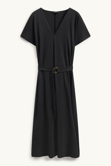 Women - Fit & flare dress with V-neck and belt - black