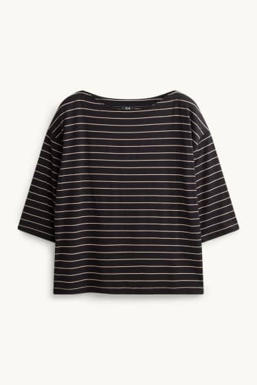 Femei - Tricou cu mânecă lungă - regular fit - cu dungi - negru