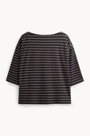 Femei - Tricou cu mânecă lungă - regular fit - cu dungi - negru