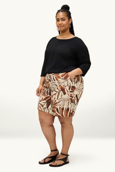 Femmes - Short en mousseline - à motif - marron