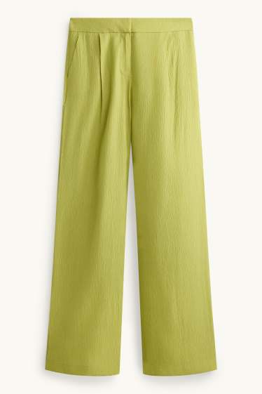 Damen - Stoffhose - Mid Waist - Wide Leg - strukturiert - hellgrün