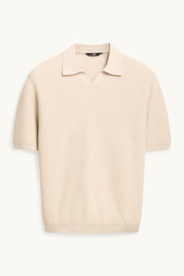 Herren - Strick-Poloshirt - gerippt - beige