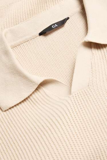 Herren - Strick-Poloshirt - gerippt - beige