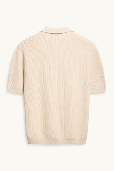 Herren - Strick-Poloshirt - gerippt - beige