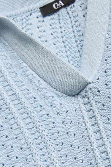 Femmes - Pull en maille - manches courtes - finition texturée - bleu clair