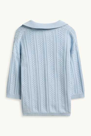 Femmes - Pull en maille - manches courtes - finition texturée - bleu clair