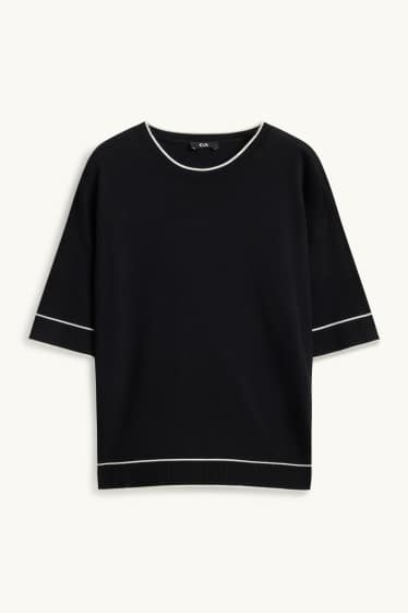 Damen - Strickpullover - kurzarm - schwarz