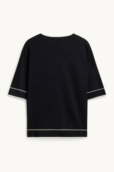 Damen - Strickpullover - kurzarm - schwarz