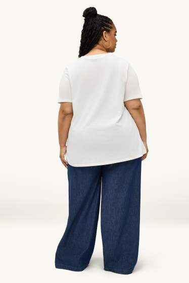 Women - Wide leg jeans - high waist - denim-dark blue
