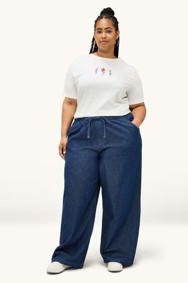 Women - Wide leg jeans - high waist - denim-dark blue