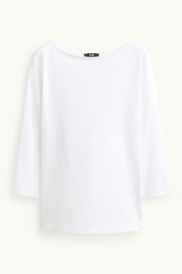 Dames - Longsleeve - slim fit - ribstof - wit