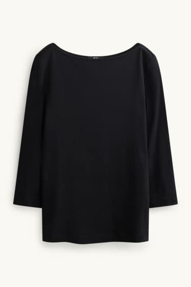 Dames - Longsleeve - slim fit - ribstof - zwart