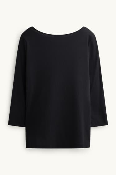 Dames - Longsleeve - slim fit - ribstof - zwart