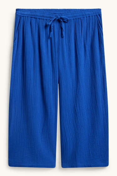Femmes - Pantalon en toile - mid waist - wide leg - bleu