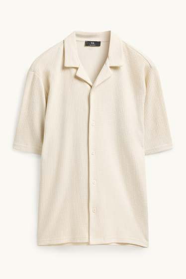 Men - Shirt - loose fit - lapel collar - textured - creme