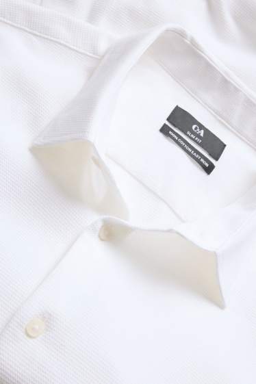 Herren - Businesshemd - Slim Fit - Kent - bügelleicht - strukturiert - weiss