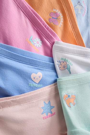 Kinderen: meisjes - Set van 7 - weekdagen - boxershorts - blauw / fuchsiarood