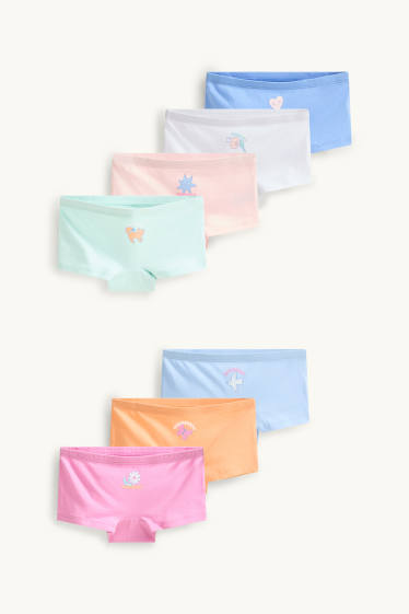 Kinderen: meisjes - Set van 7 - weekdagen - boxershorts - blauw / fuchsiarood