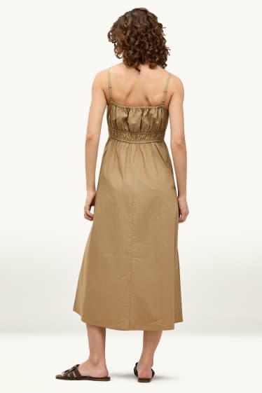 Dames - Fit & flare-jurk met ceintuur - lichtbruin