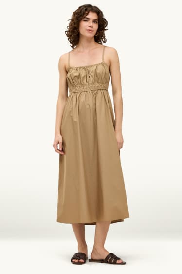 Dames - Fit & flare-jurk met ceintuur - lichtbruin