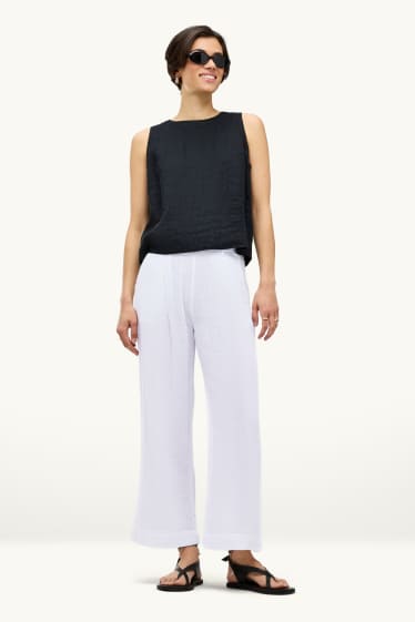 Dames - Pantalon - high waist - wide leg - wit
