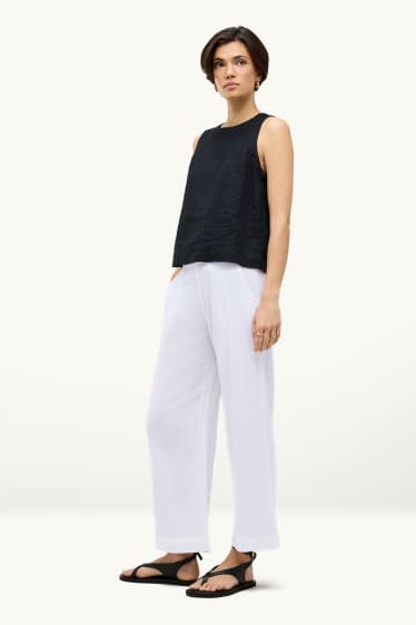 Dames - Pantalon - high waist - wide leg - wit