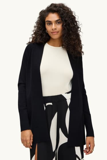 Damen - Lange Strickjacke - schwarz