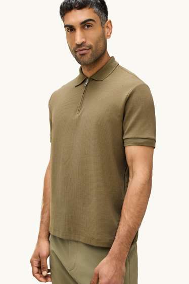 Heren - Poloshirt - regular fit - met structuur - kaki