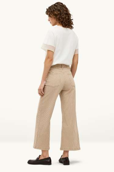 Dames - Kortere wide leg jeans - high waist - gestreept - lichtbruin
