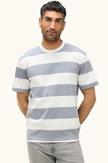 Herren - T-Shirt - Relaxed Fit - gestreift - weiss / blau