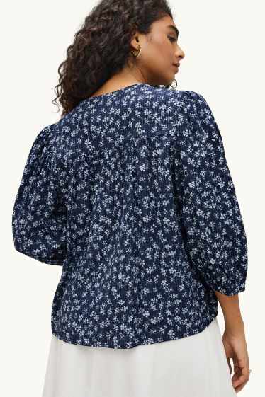 Damen - Bluse - geblümt - blau / weiß